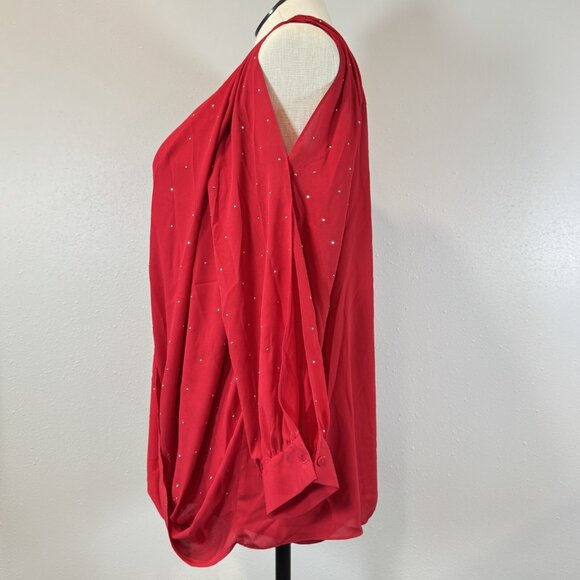 Catherines Womens Red Silver Studs 2 Pcs Top Peep Sleeves Inner Tank Size 18/20W - Picture 4 of 16